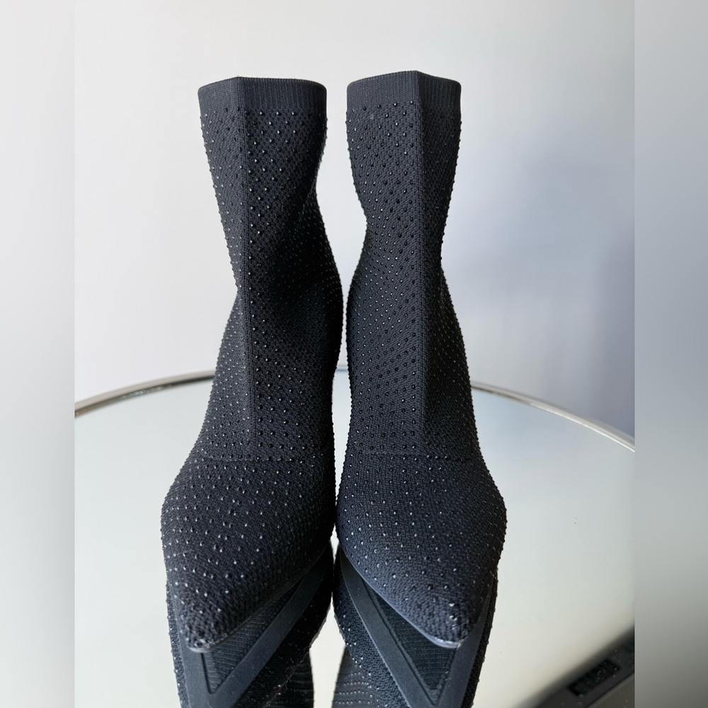 Black Rhinestone Sock Booties - Sleek Women's Ankle Boots